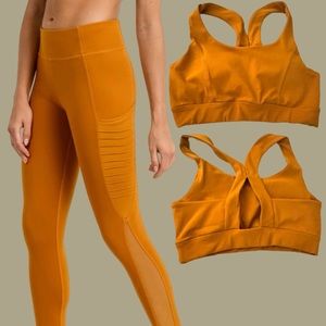Biscuit color mashed Leggings with the Sports Bra